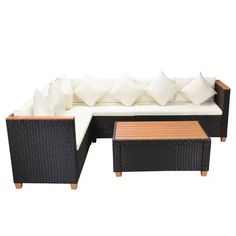 vidaXL 4-Piece Black Poly Rattan Patio Lounge Set with Cushions - Weather-Resistant Outdoor Comfort for Garden & Patio