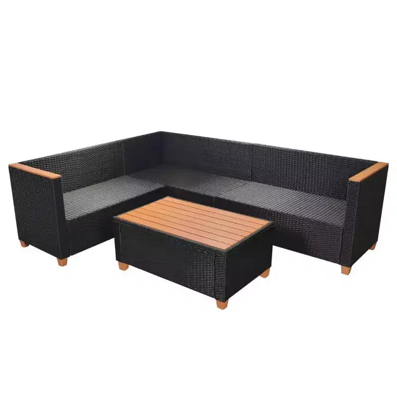 vidaXL 4-Piece Black Poly Rattan Patio Lounge Set with Cushions - Weather-Resistant Outdoor Comfort for Garden & Patio