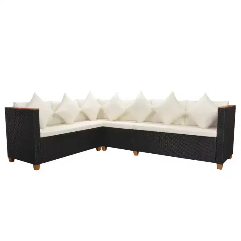 vidaXL 4-Piece Black Poly Rattan Patio Lounge Set with Cushions - Weather-Resistant Outdoor Comfort for Garden & Patio