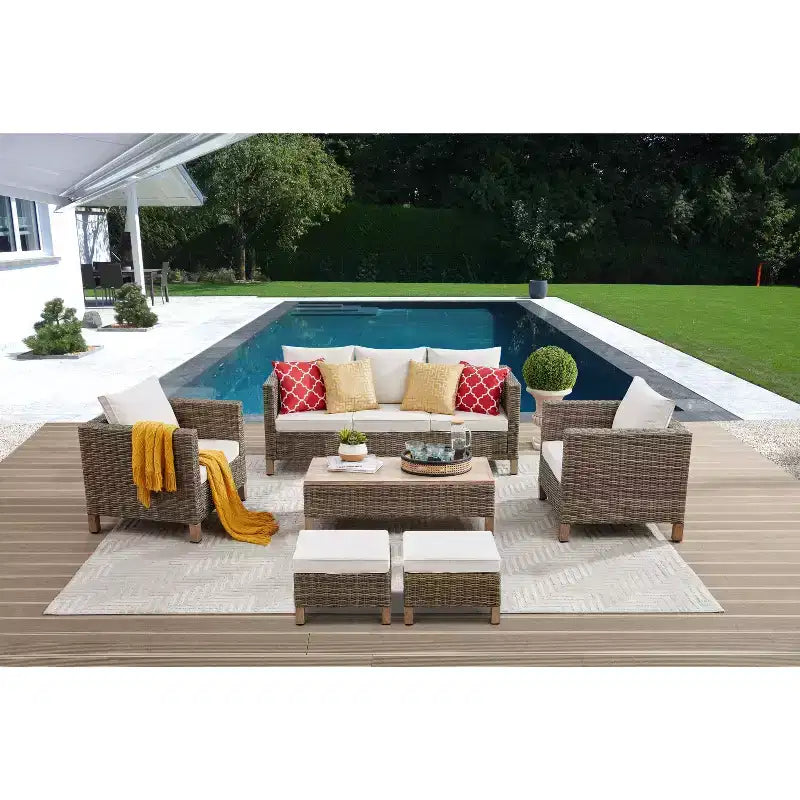 6 Piece Conversation Patio Set with Cushions and Coffee Table