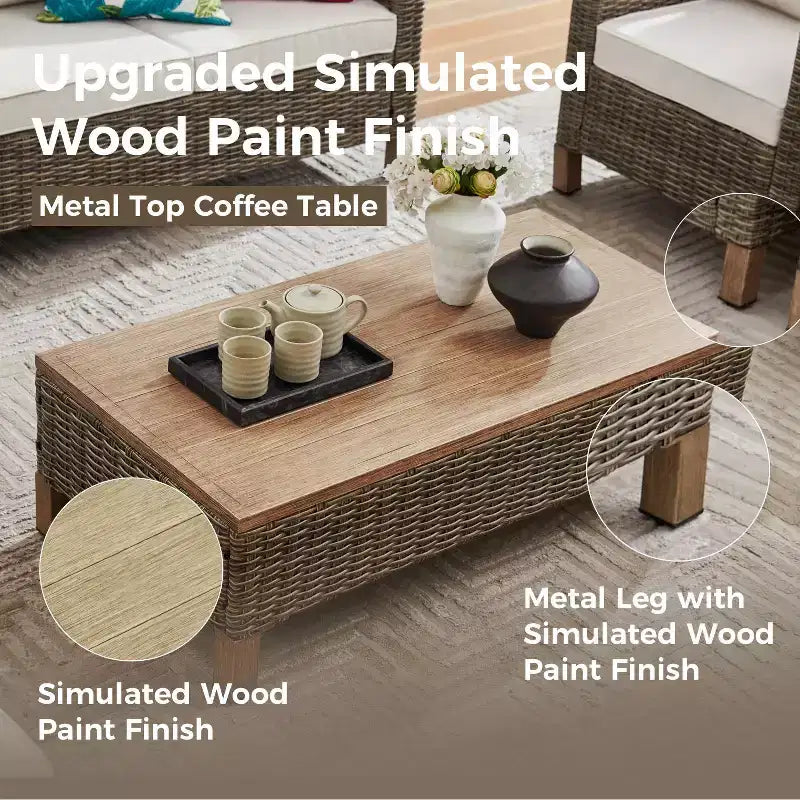 6 Piece Conversation Patio Set with Cushions and Coffee Table