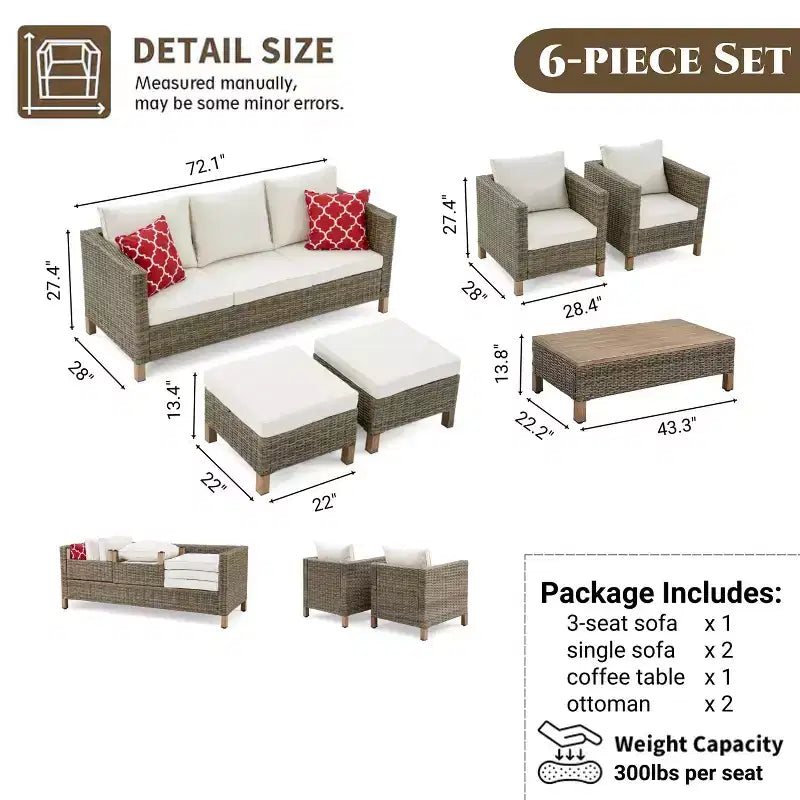 6 Piece Conversation Patio Set with Cushions and Coffee Table