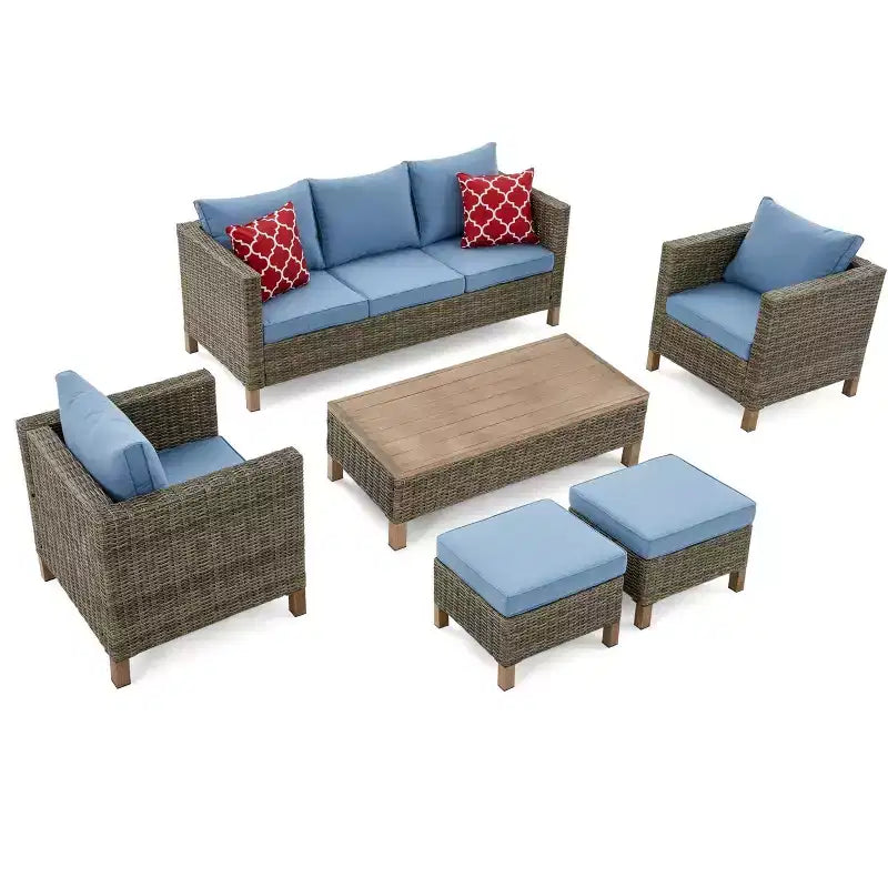 Ensemble de patio 6 pièces pour conversation avec coussins et table basse
