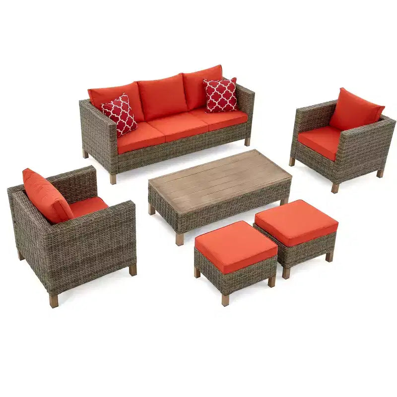 Ensemble de patio 6 pièces pour conversation avec coussins et table basse