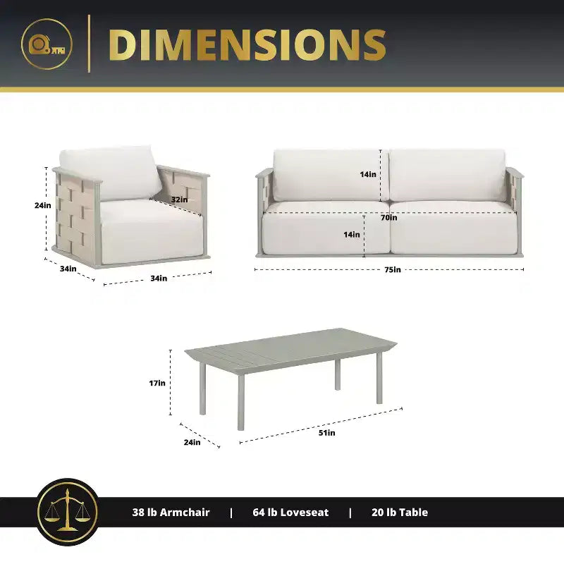 Kinger Home Komodo 4-Piece Patio Furniture Set, Outdoor Conversation Set with Cushioned