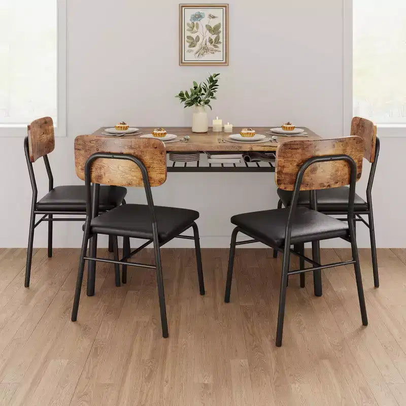 Modern Dining Table Set for 4, 5-Piece Kitchen Table Set with Metal Frame, 4 Padded Chairs & Storage Rack for Small Space, Apartment