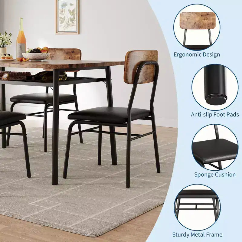 Modern Dining Table Set for 4, 5-Piece Kitchen Table Set with Metal Frame, 4 Padded Chairs & Storage Rack for Small Space, Apartment