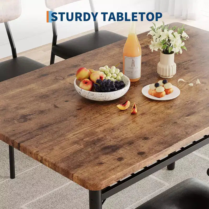 Modern Dining Table Set for 4, 5-Piece Kitchen Table Set with Metal Frame, 4 Padded Chairs & Storage Rack for Small Space, Apartment
