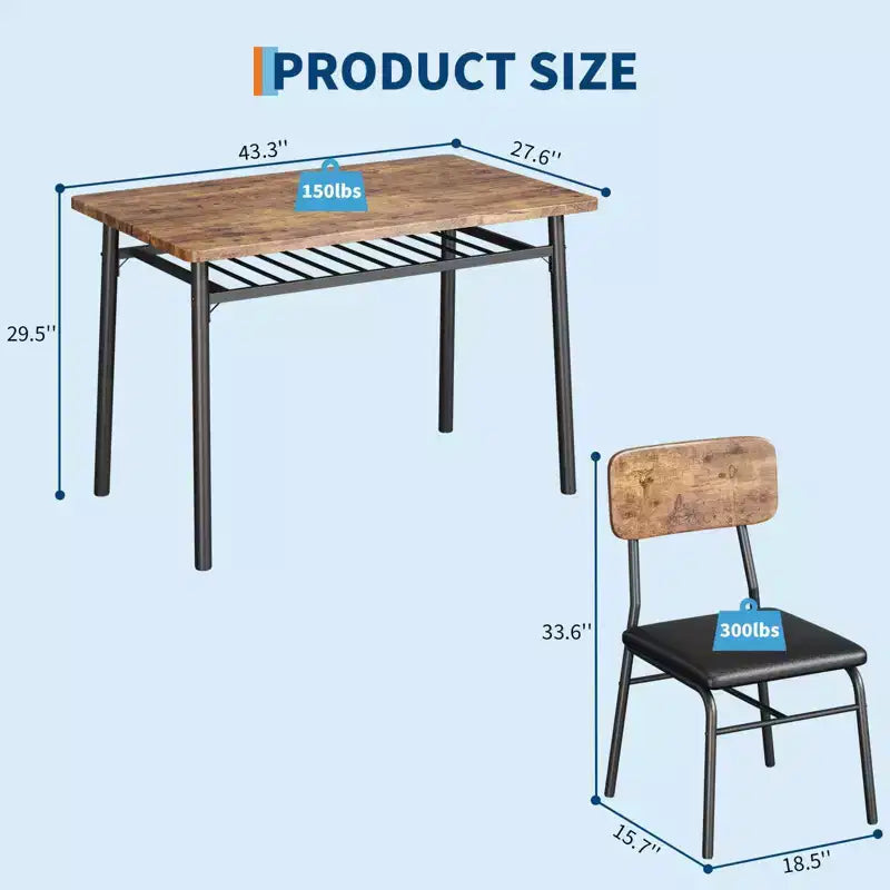 Modern Dining Table Set for 4, 5-Piece Kitchen Table Set with Metal Frame, 4 Padded Chairs & Storage Rack for Small Space, Apartment