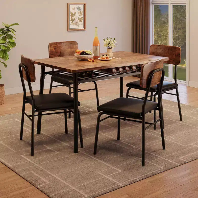 Modern Dining Table Set for 4, 5-Piece Kitchen Table Set with Metal Frame, 4 Padded Chairs & Storage Rack for Small Space, Apartment