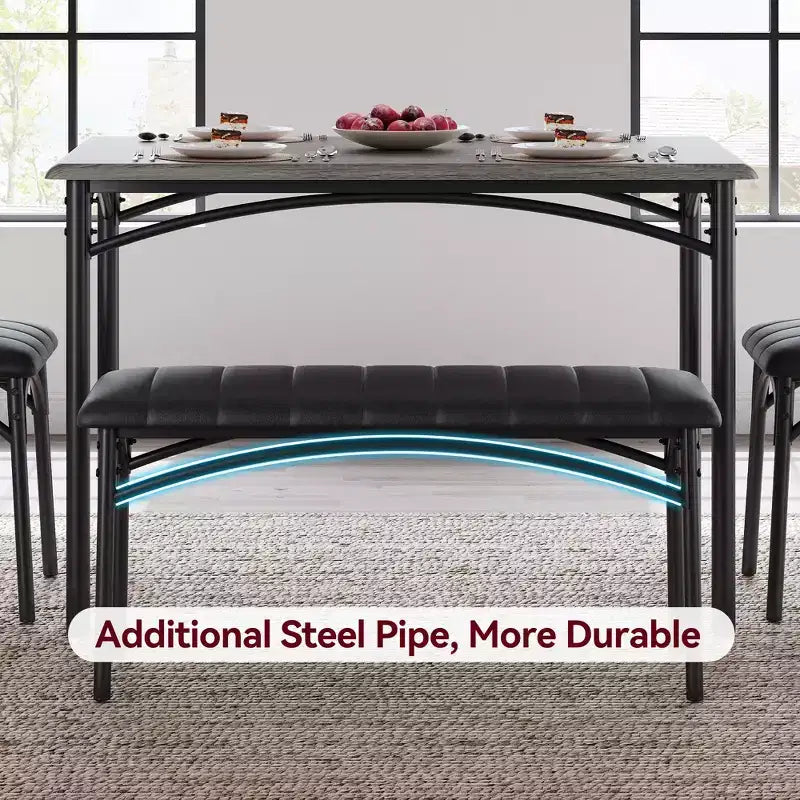 Dining Table Set for 4, Kitchen Table with 2 Upholstered Chairs and 1 Bench, Wood Rectangular Dining Table and Chairs Set for Small Space