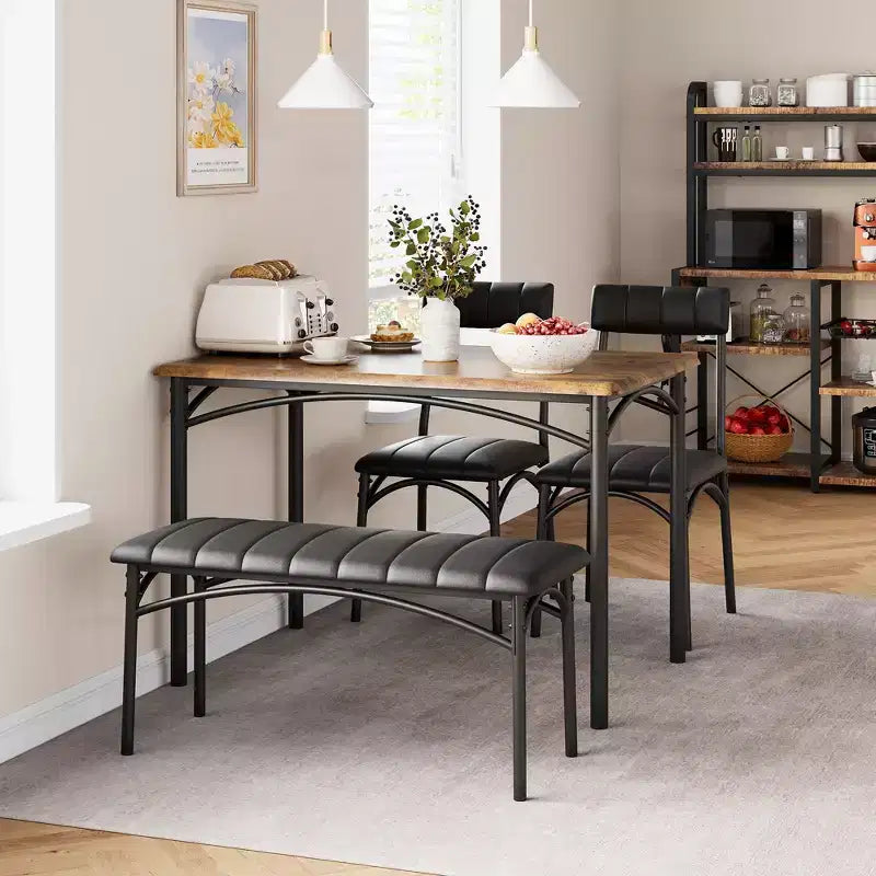 Dining Table Set for 4, Kitchen Table with 2 Upholstered Chairs and 1 Bench, Wood Rectangular Dining Table and Chairs Set for Small Space