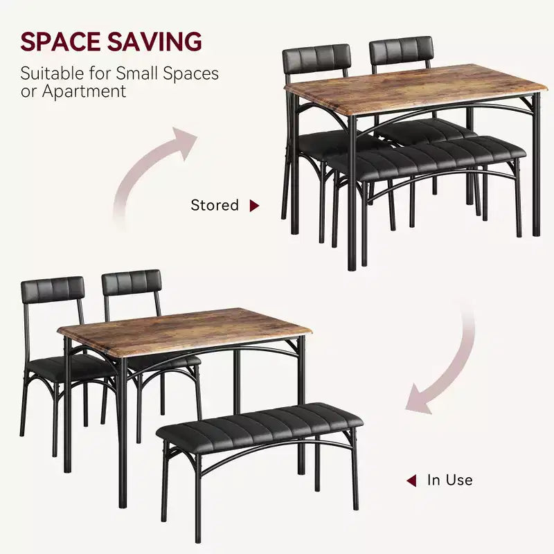 Dining Table Set for 4, Kitchen Table with 2 Upholstered Chairs and 1 Bench, Wood Rectangular Dining Table and Chairs Set for Small Space