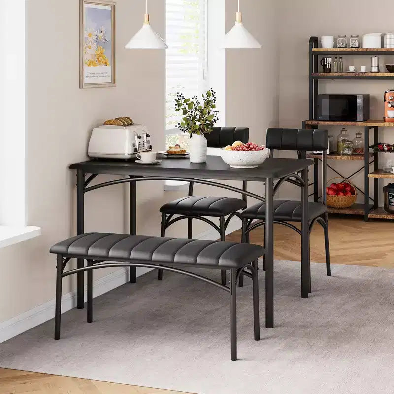 Dining Table Set for 4, Kitchen Table with 2 Upholstered Chairs and 1 Bench, Wood Rectangular Dining Table and Chairs Set for Small Space