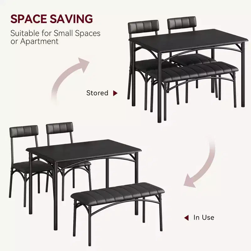 Dining Table Set for 4, Kitchen Table with 2 Upholstered Chairs and 1 Bench, Wood Rectangular Dining Table and Chairs Set for Small Space