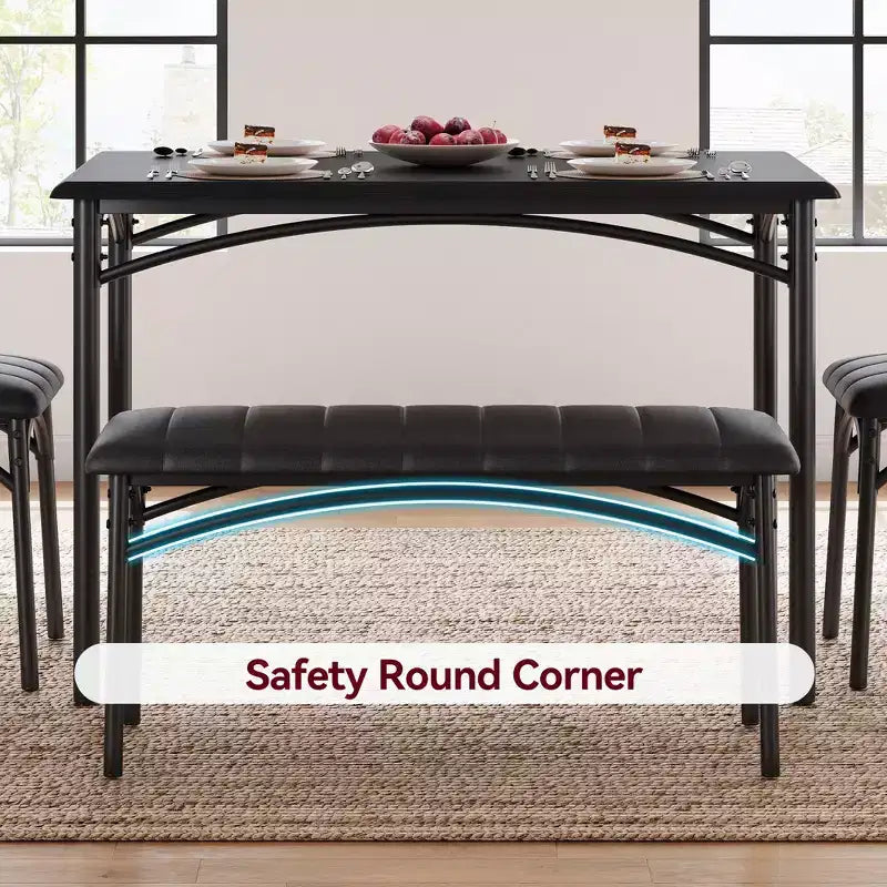 Dining Table Set for 4, Kitchen Table with 2 Upholstered Chairs and 1 Bench, Wood Rectangular Dining Table and Chairs Set for Small Space
