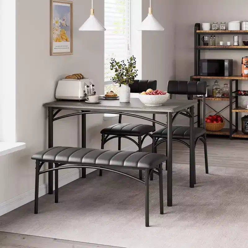 Dining Table Set for 4, Kitchen Table with 2 Upholstered Chairs and 1 Bench, Wood Rectangular Dining Table and Chairs Set for Small Space