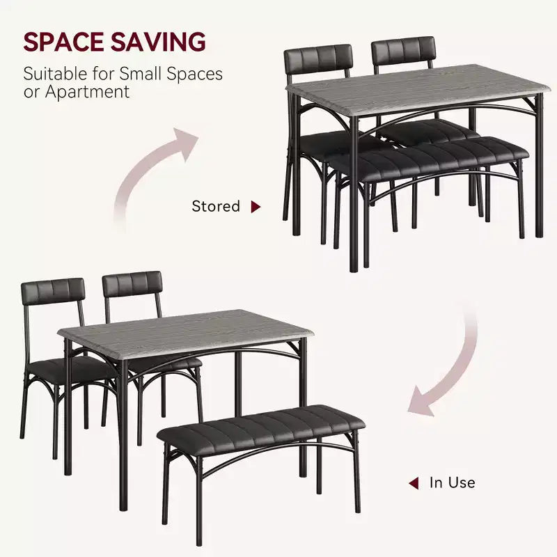 Dining Table Set for 4, Kitchen Table with 2 Upholstered Chairs and 1 Bench, Wood Rectangular Dining Table and Chairs Set for Small Space