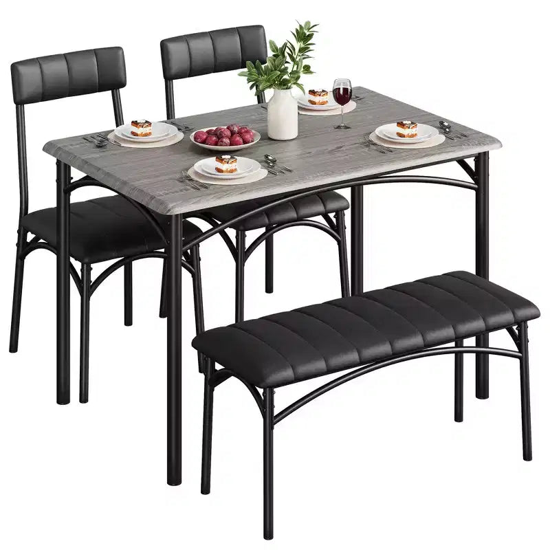 Dining Table Set for 4, Kitchen Table with 2 Upholstered Chairs and 1 Bench, Wood Rectangular Dining Table and Chairs Set for Small Space