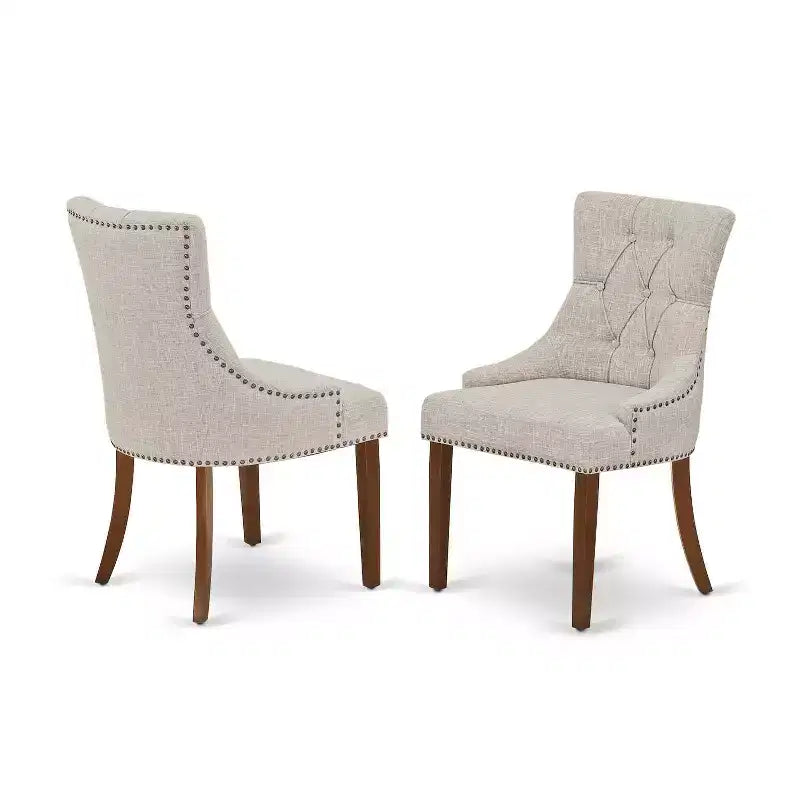 HomeStock 7 Piece Kitchen Table Set Mahogany Linen Fabric Parsons Chairs