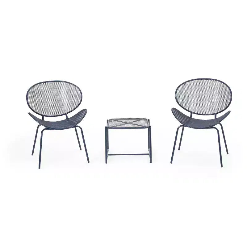 Ensemble de conversation d'extérieur 3 pièces Christopher Knight Home James avec chaises coquilles en fer thermolaqué et table en maille