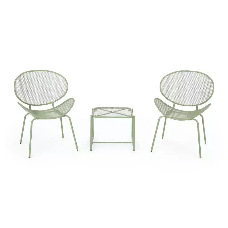 Ensemble de conversation d'extérieur 3 pièces Christopher Knight Home James avec chaises coquilles en fer thermolaqué et table en maille