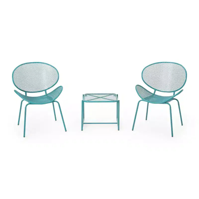 Ensemble de conversation d'extérieur 3 pièces Christopher Knight Home James avec chaises coquilles en fer thermolaqué et table en maille
