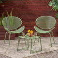 Christopher Knight Home James Outdoor 3 Piece Chat Set with Powder-Coated Iron Shell Chairs and Mesh Table