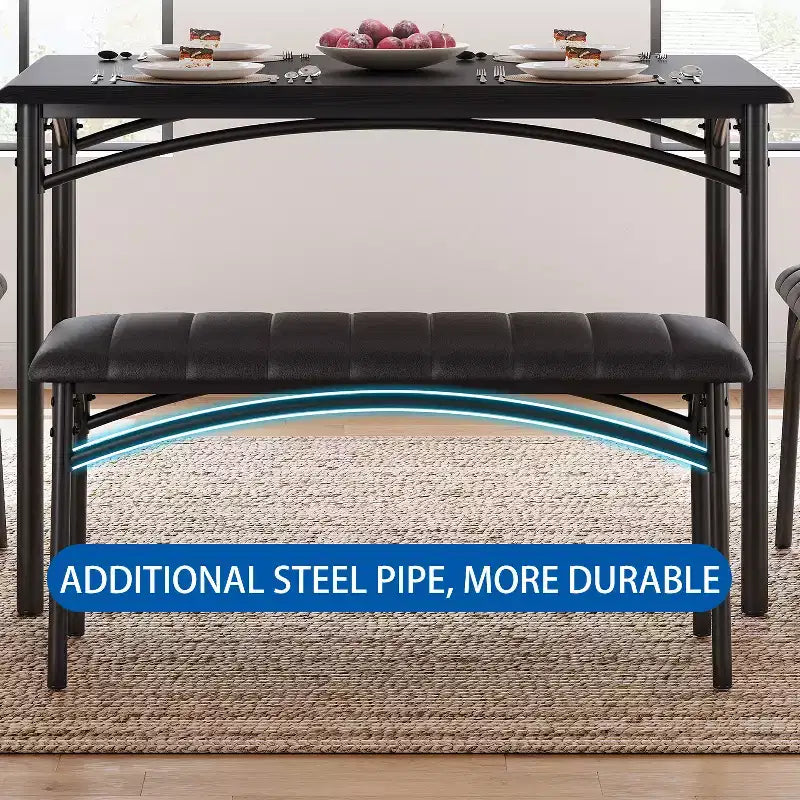 Ensemble table de salle à manger 4 places, table de cuisine avec chaises, table de salle à manger rectangulaire en bois avec banc rembourré pour petit espace, dîner, appartement