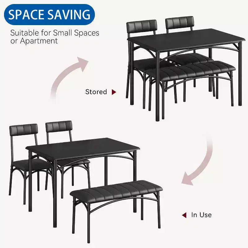 Ensemble table de salle à manger 4 places, table de cuisine avec chaises, table de salle à manger rectangulaire en bois avec banc rembourré pour petit espace, dîner, appartement