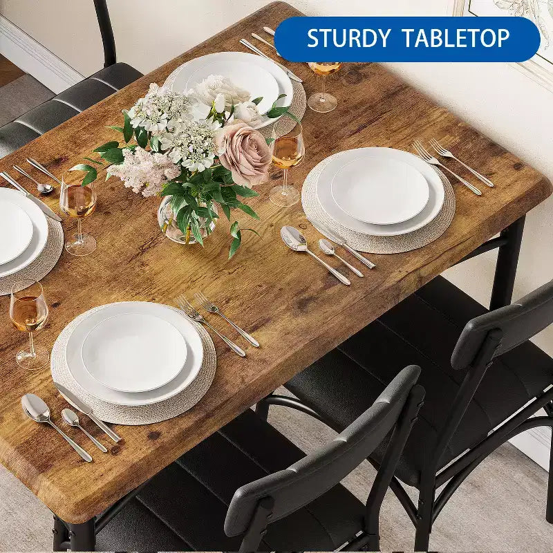 Ensemble table de salle à manger 4 places, table de cuisine avec chaises, table de salle à manger rectangulaire en bois avec banc rembourré pour petit espace, dîner, appartement