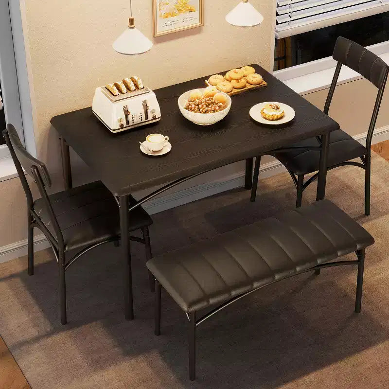 Dining Table Set for 4, Kitchen Table with Chairs, Rectangular Wood Dining Room Table with Upholstered Bench for Small Space, Dinner, Apartment