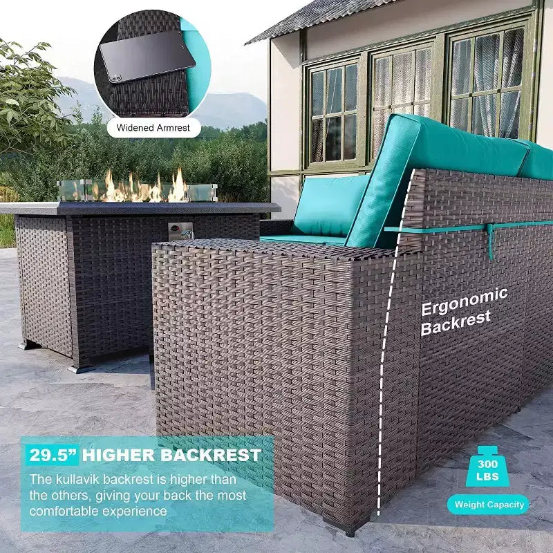 ALAULM Rattan Patio Furniture Sets 13 PCS w/Firepit table, outdoor wicker sets