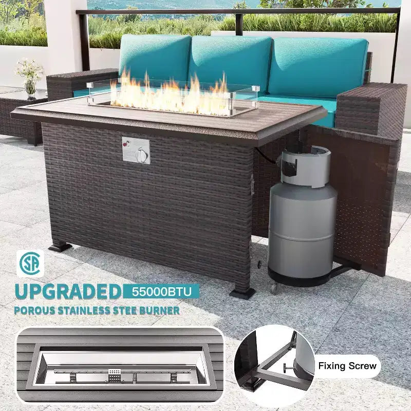ALAULM Rattan Patio Furniture Sets 13 PCS w/Firepit table, outdoor wicker sets