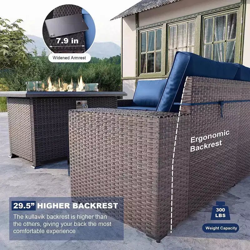 ALAULM Rattan Patio Furniture Sets 13 PCS w/Firepit table, outdoor wicker sets