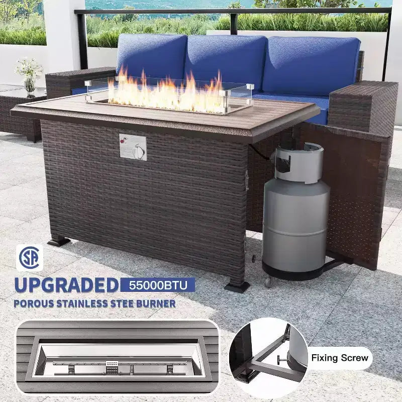 ALAULM Rattan Patio Furniture Sets 13 PCS w/Firepit table, outdoor wicker sets