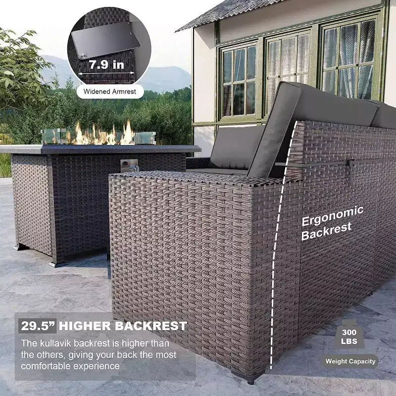 ALAULM Rattan Patio Furniture Sets 13 PCS w/Firepit table, outdoor wicker sets