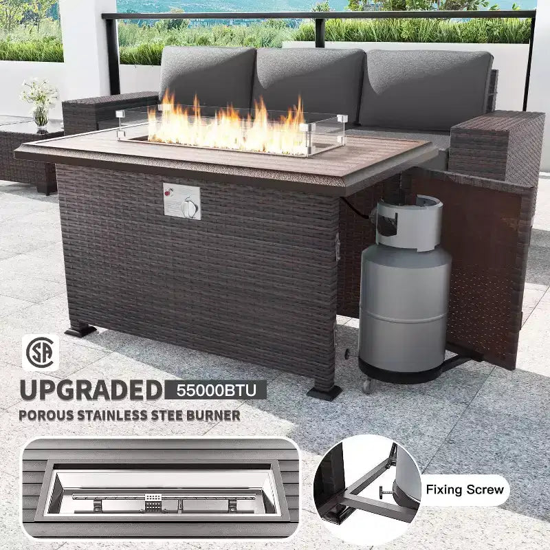 ALAULM Rattan Patio Furniture Sets 13 PCS w/Firepit table, outdoor wicker sets