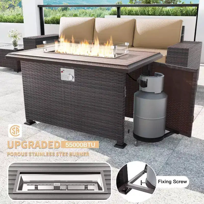ALAULM Rattan Patio Furniture Sets 13 PCS w/Firepit table, outdoor wicker sets
