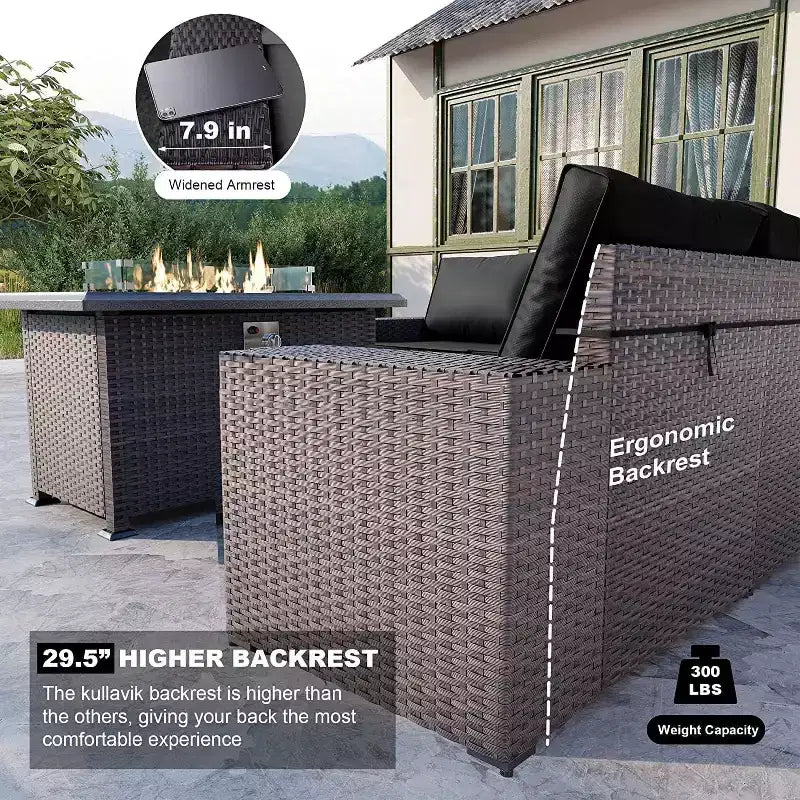 ALAULM Rattan Patio Furniture Sets 13 PCS w/Firepit table, outdoor wicker sets