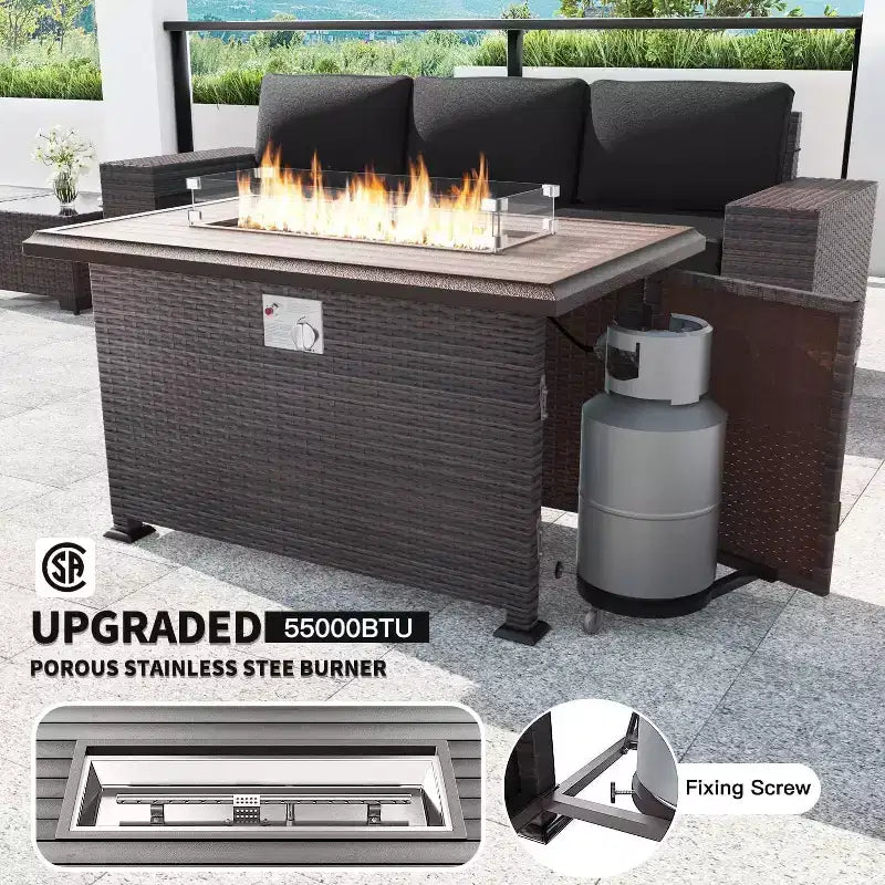 ALAULM Rattan Patio Furniture Sets 13 PCS w/Firepit table, outdoor wicker sets