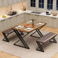 Dining Table with 2 Benches, Kitchen Table Set for 4, 3 Piece Dining Table Set for Small Space, Apartment, Saving Space for Kitchen