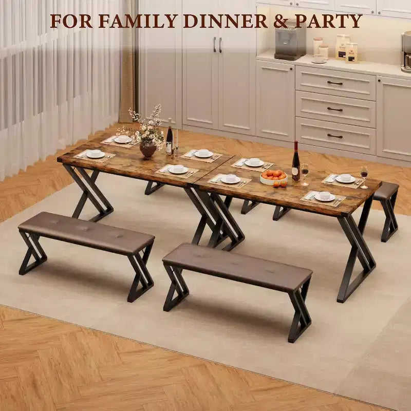 Table à manger avec 2 bancs, Ensemble table de cuisine pour 4 personnes, Ensemble table à manger 3 pièces pour petits espaces, Appartement, Gain de place pour la cuisine
