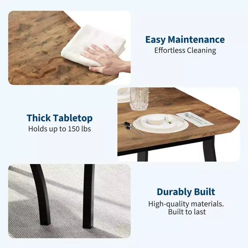 Table de salle à manger 4 pièces, avec 2 chaises et un banc rembourré en PU
