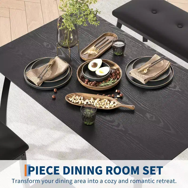 Table de salle à manger 4 pièces, avec 2 chaises et un banc rembourré en PU