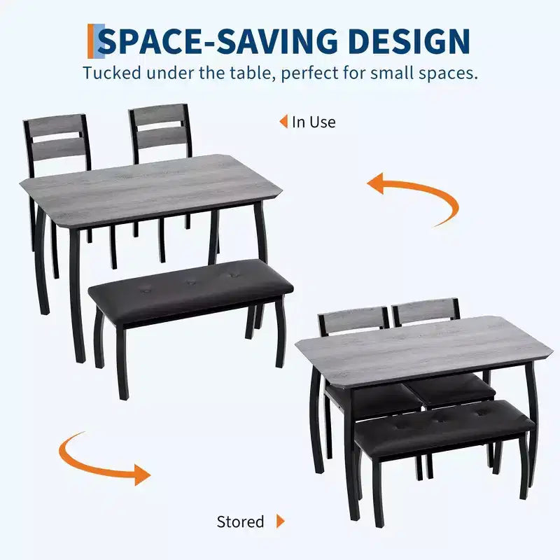 Table de salle à manger 4 pièces, avec 2 chaises et un banc rembourré en PU