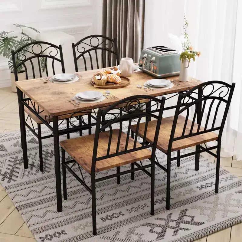 Farmhouse Kitchen Dining Table Set, with 4 Chairs