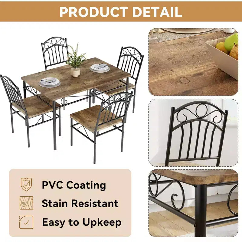 Farmhouse Kitchen Dining Table Set, with 4 Chairs