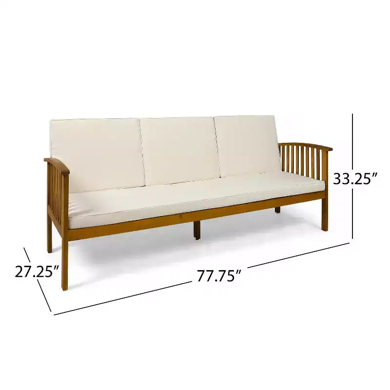 GDFStudio Navan Outdoor Acacia Wood 3 Seater Sofa and Coffee Table Set with Cushions