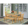 HomeStock Belmont Table Set - Kitchen Table And 4 Dining Chairs Combined With Wooden Bench, Oak